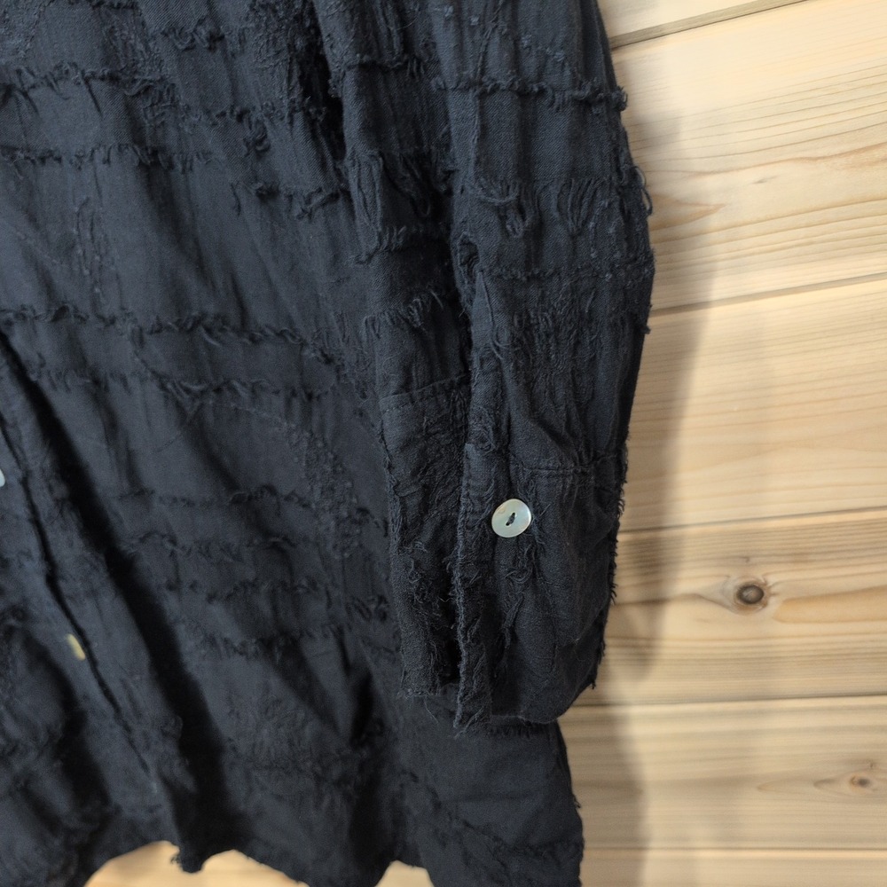 Lulu-B Black Textured Embroidered Cotton Button Down Shirt Plus Size 2X Boho - Picture 3 of 10
